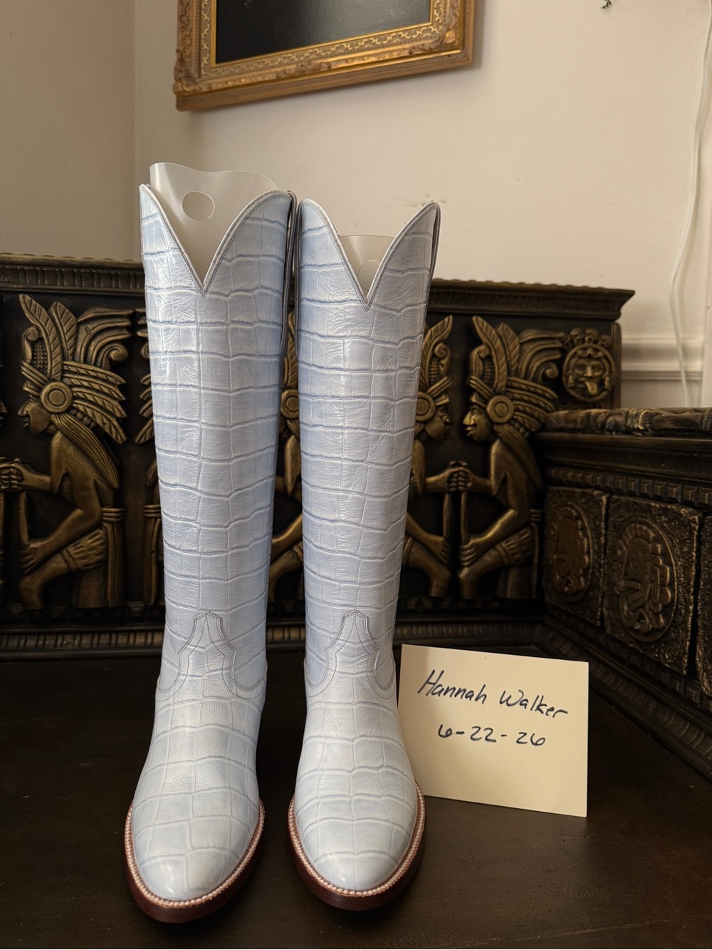 City Boots Co. The SOHO Powder Blue Croc-Embossed Leather Boots size 7 B